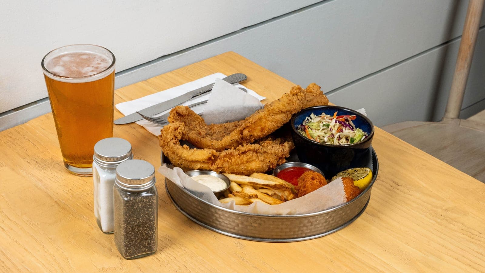 Fried flounder basket at Seaside Oyster Bar